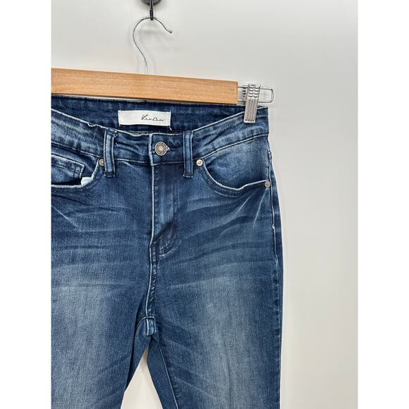 Kancan Medium Wash Crop Raw Hem Skinny Denim Jeans Cotton Stretch Women 26/5 - Picture 4 of 9